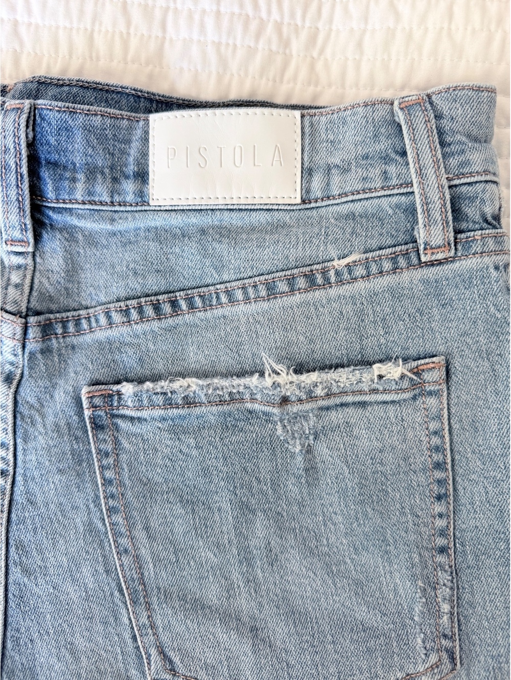 PISTOLA Denim Shorts Women’s 28 High Rise Distressed Raw Frayed Hem Light Wash